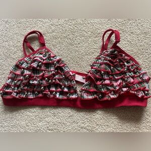 Victoria's Secret Red Plaid Ruffle Bralette with Silver Bells. Jingles.
